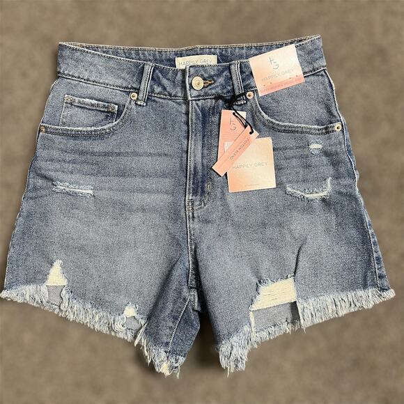 Happily Grey Pants - Happily Grey Super High Rise Wedge Jean Shorts 5/27 Denim Cutoff Distressed New